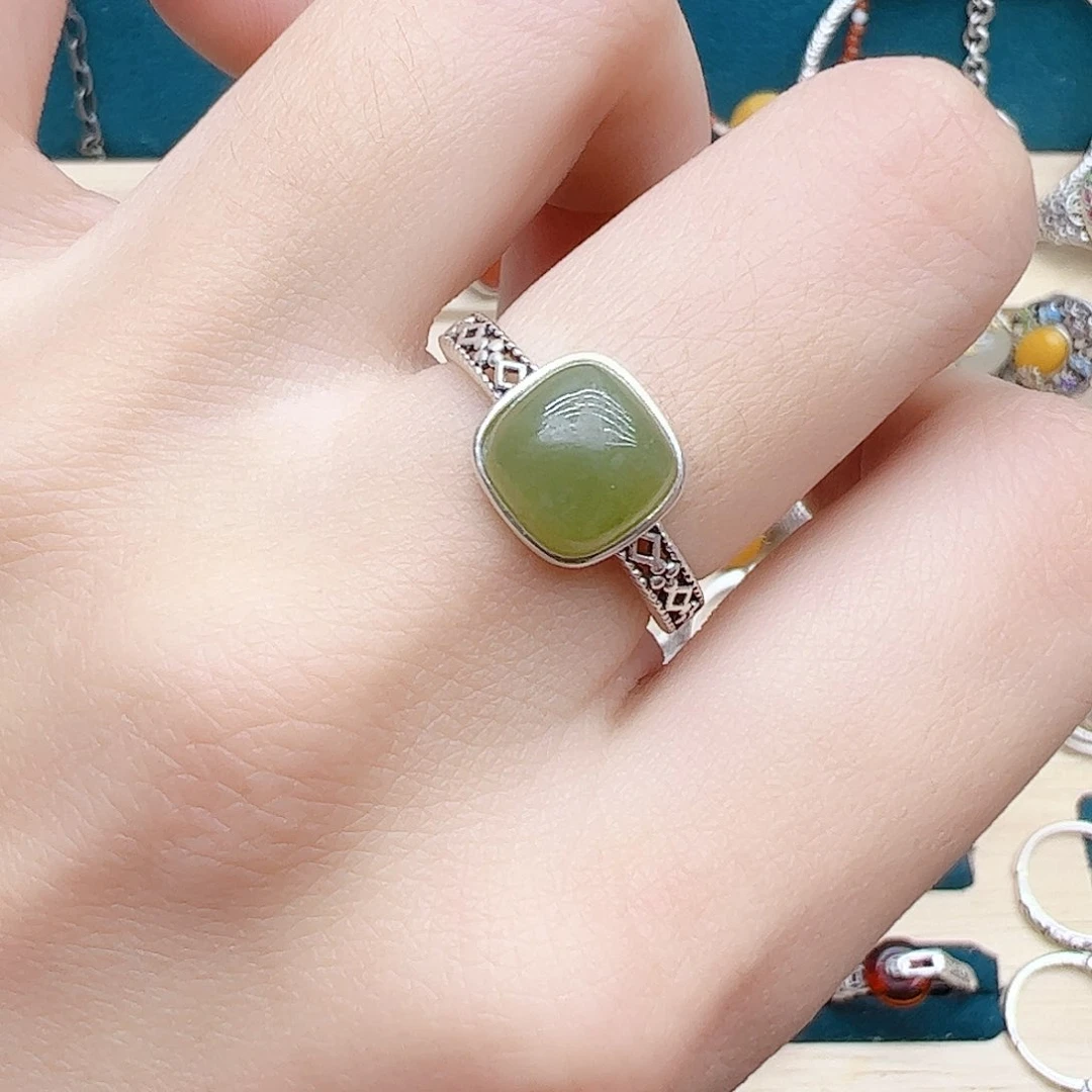 和田玉戒指银S925镶嵌