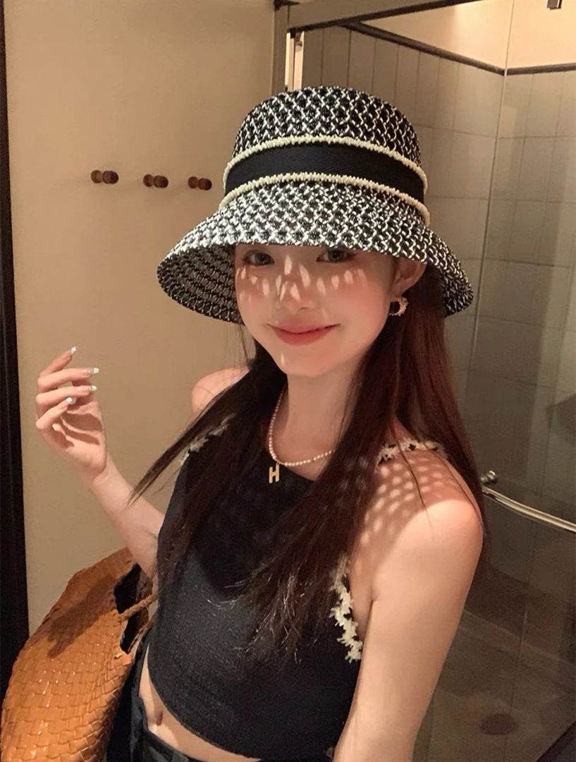 『精致感』小香风气质渔夫帽子女时尚百搭显脸小防晒遮阳编织盆帽