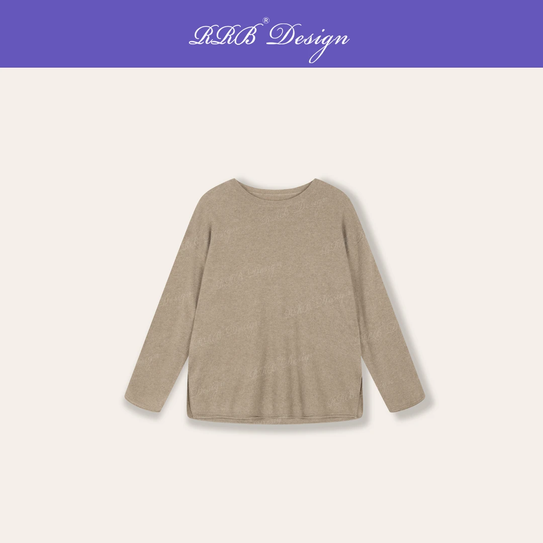 RRB Design「慵懒廓形」100%山羊绒宽松显瘦圆领套头长袖上衣