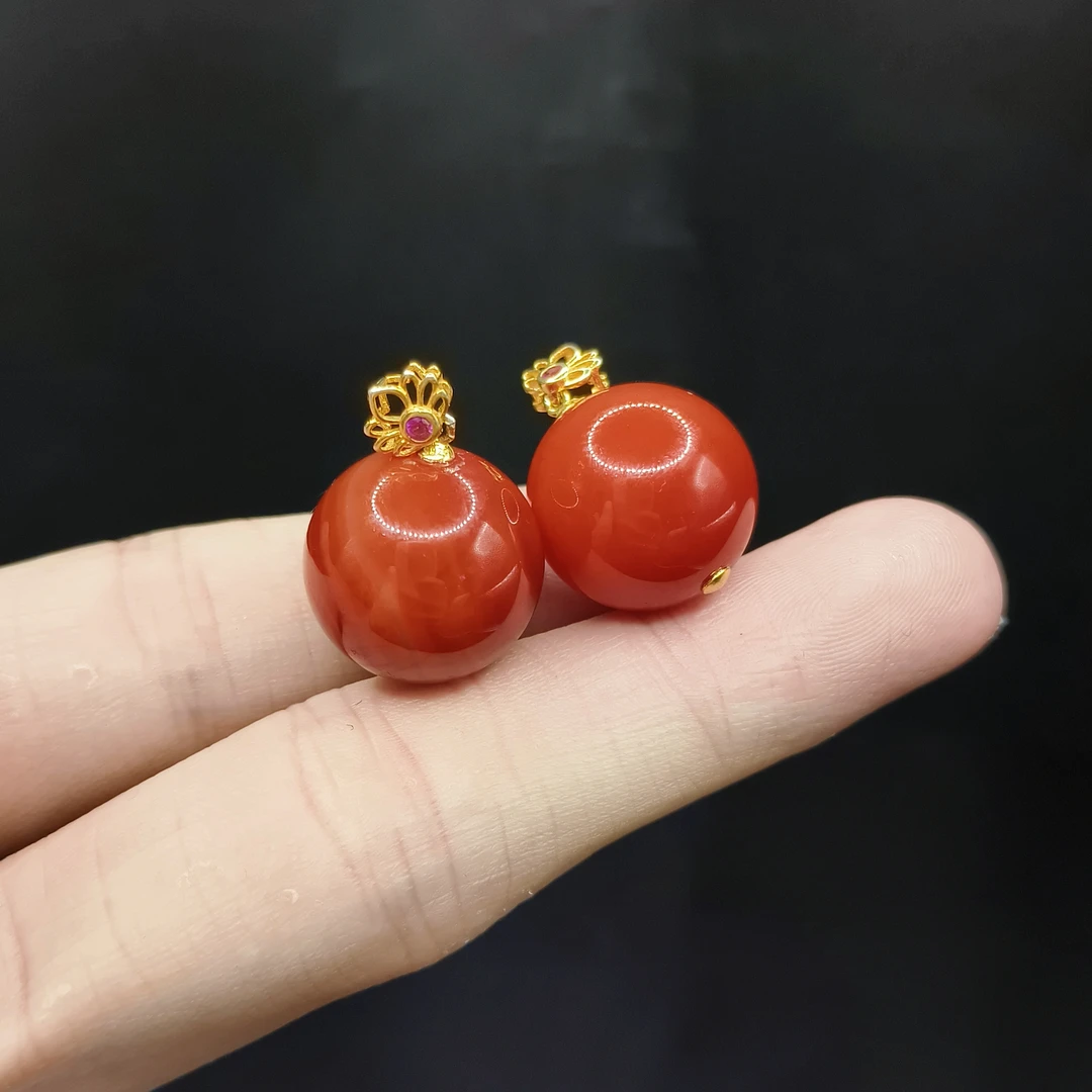 【东北哥精选】柿子红单珠吊坠赠链B1【多样性发其一】约15mm