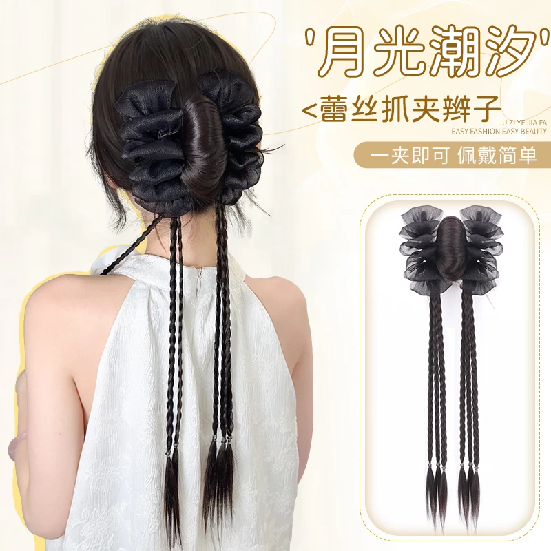 【桔子原创】鲨鱼夹网纱拳击辫马尾麻花辫抓夹马尾辫子假发女款