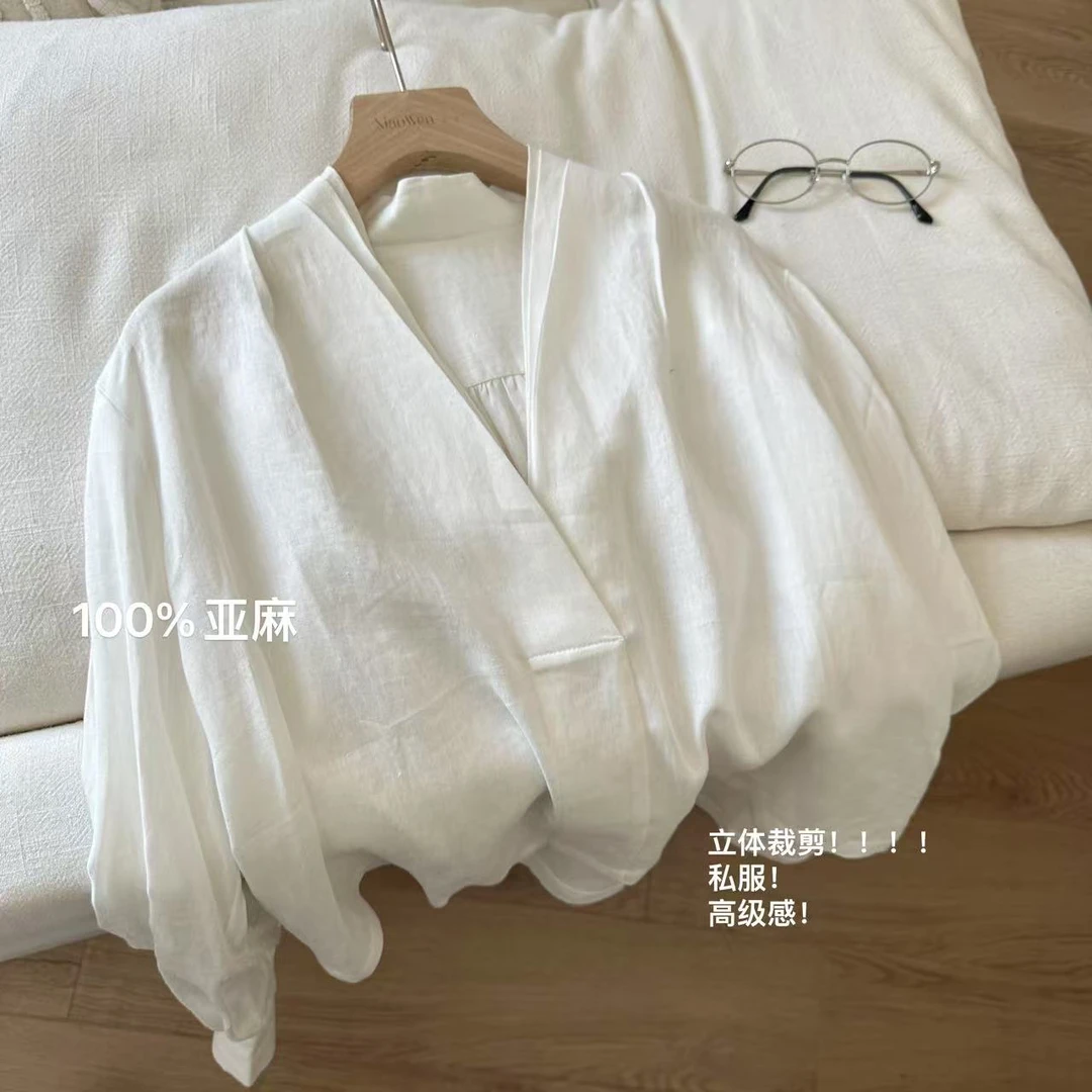 小文姐 W1212-‘告白’高级复古国风盘扣V领衬衫上衣女中式长袖宽松