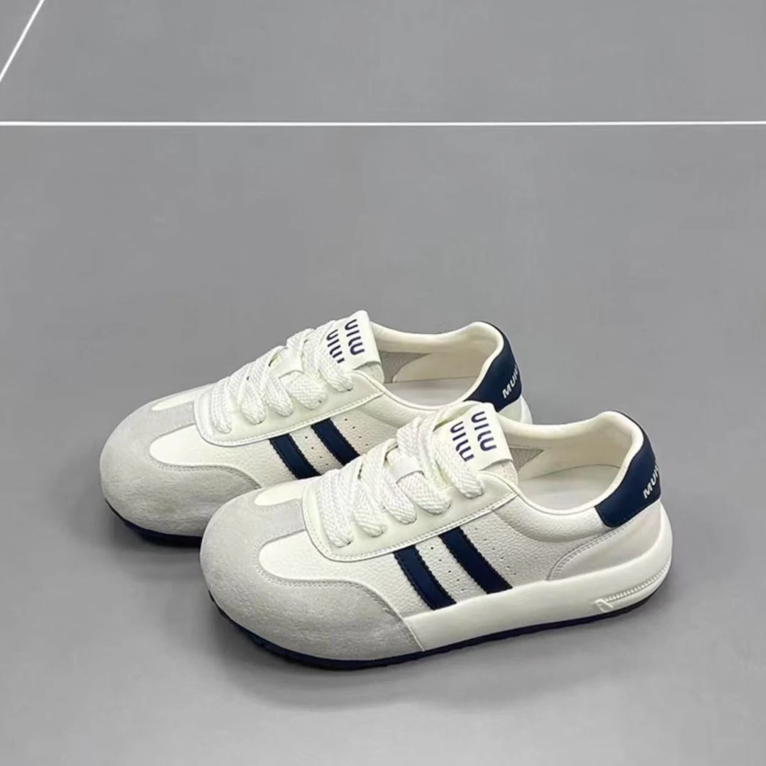 厚底休闲圆头德训鞋女皮面百搭透气板鞋2025春秋新款欧洲站运动鞋