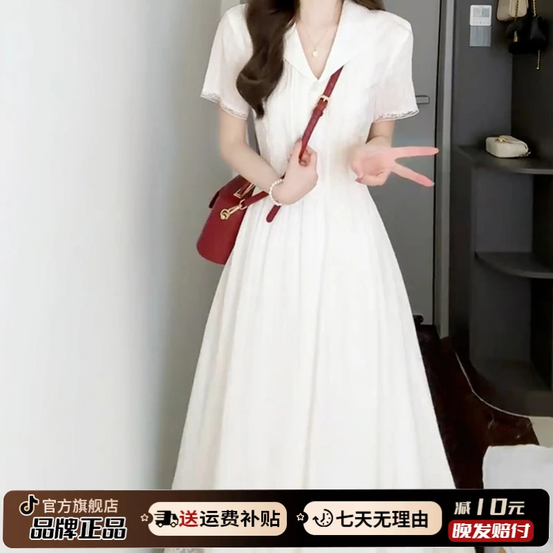 白色连衣裙子女夏季2025新款巨好看掐腰今年流行爆款初恋小白长裙