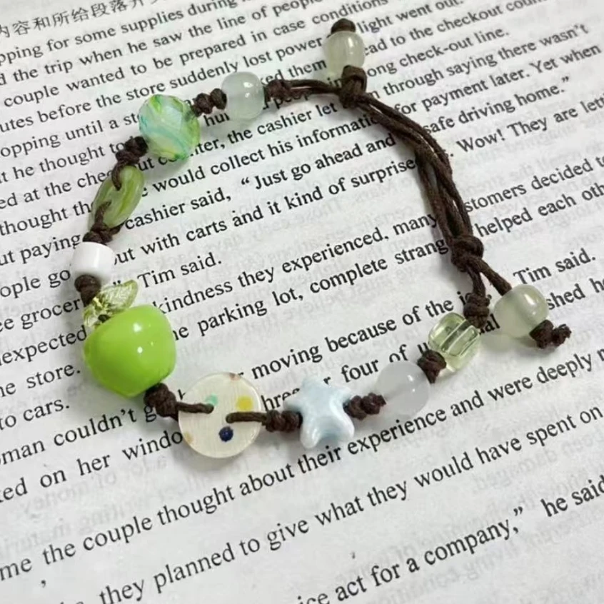 非金属陶瓷手链 青苹果手链苹果小鱼手绳海星手工Diy材料包陶瓷