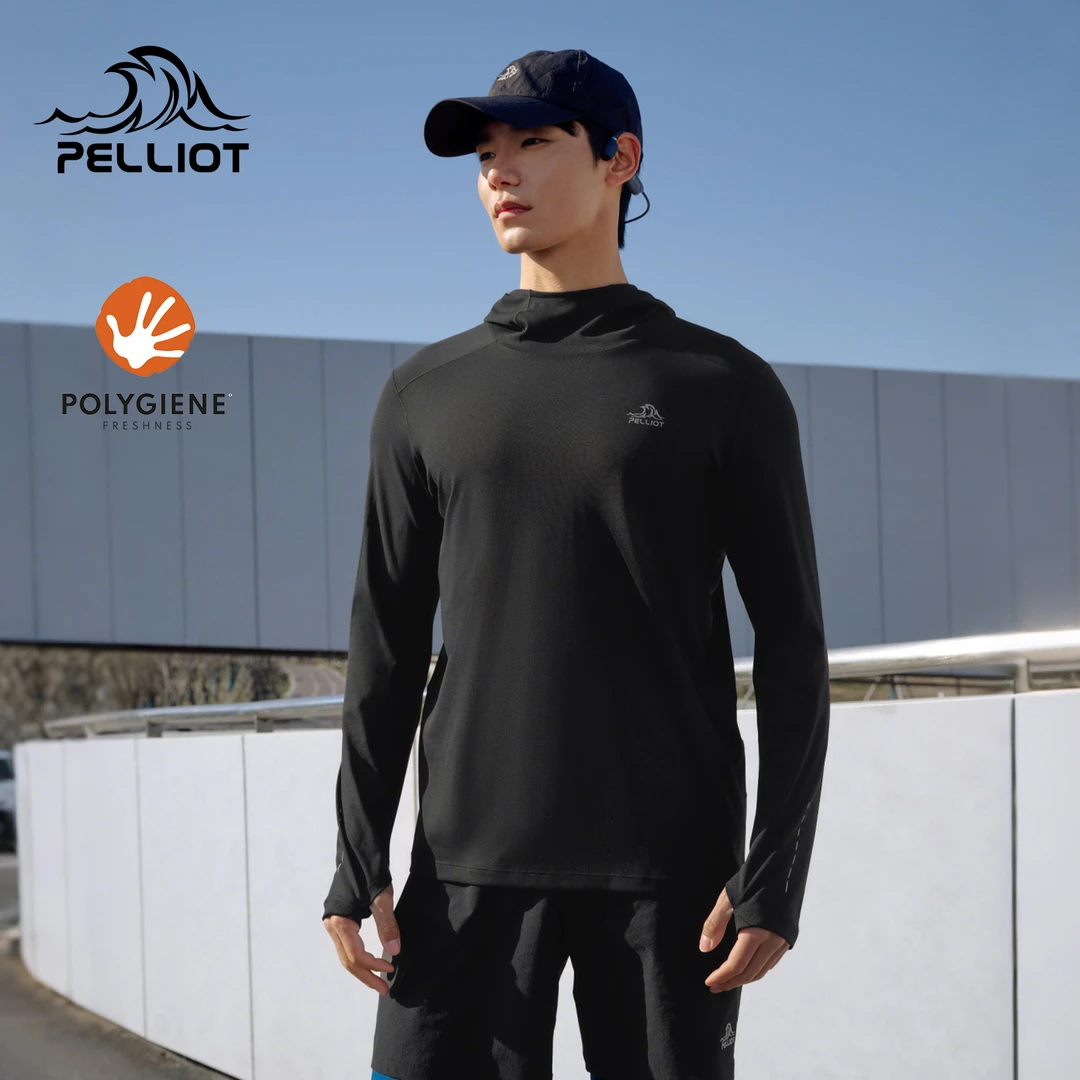 伯希和户外速干综训长袖T恤男25新款Polygiene®抑菌连帽运动上衣