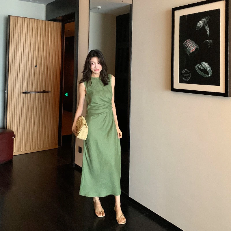 【ALONE SAVOR】龍喜儿 素颜海边度假亚麻收腰显瘦绑带连衣裙T484