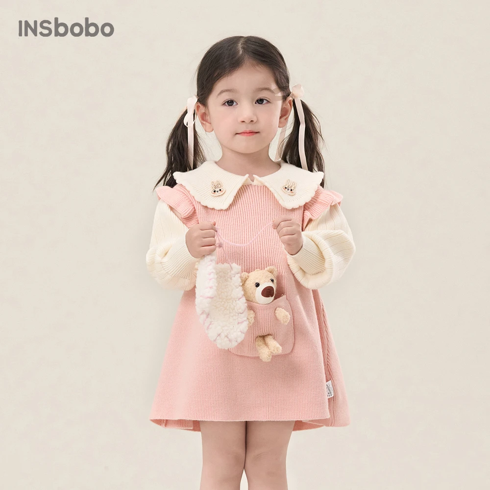 INSbobo秋冬可爱女宝玩偶针织连衣裙裙子秋季洋气女童长袖QQ42078