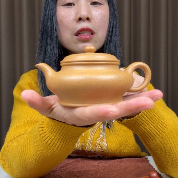 紫砂茶壶40目黄金缎虚扁210cc全手工完美品