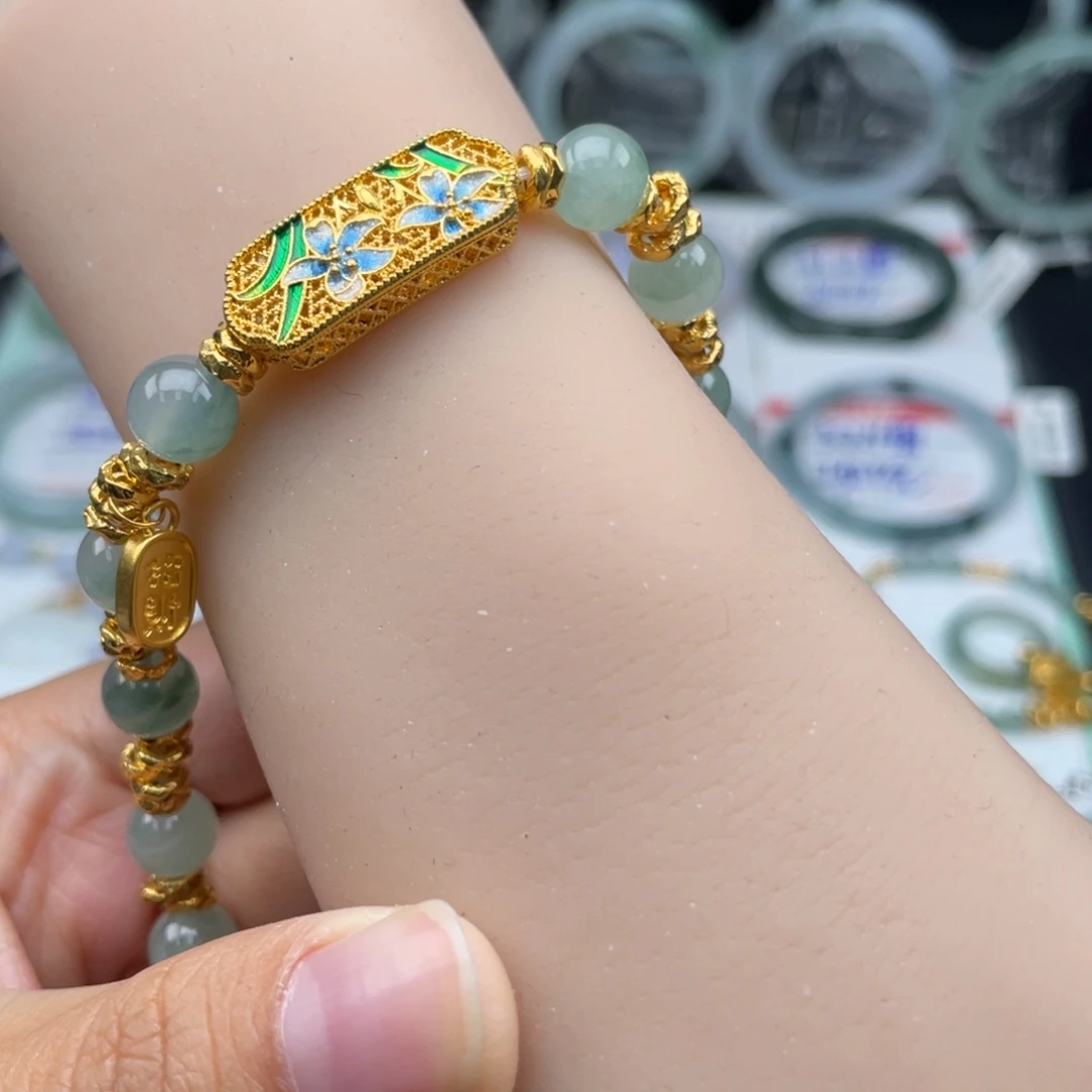 翡翠足金镶嵌手链233