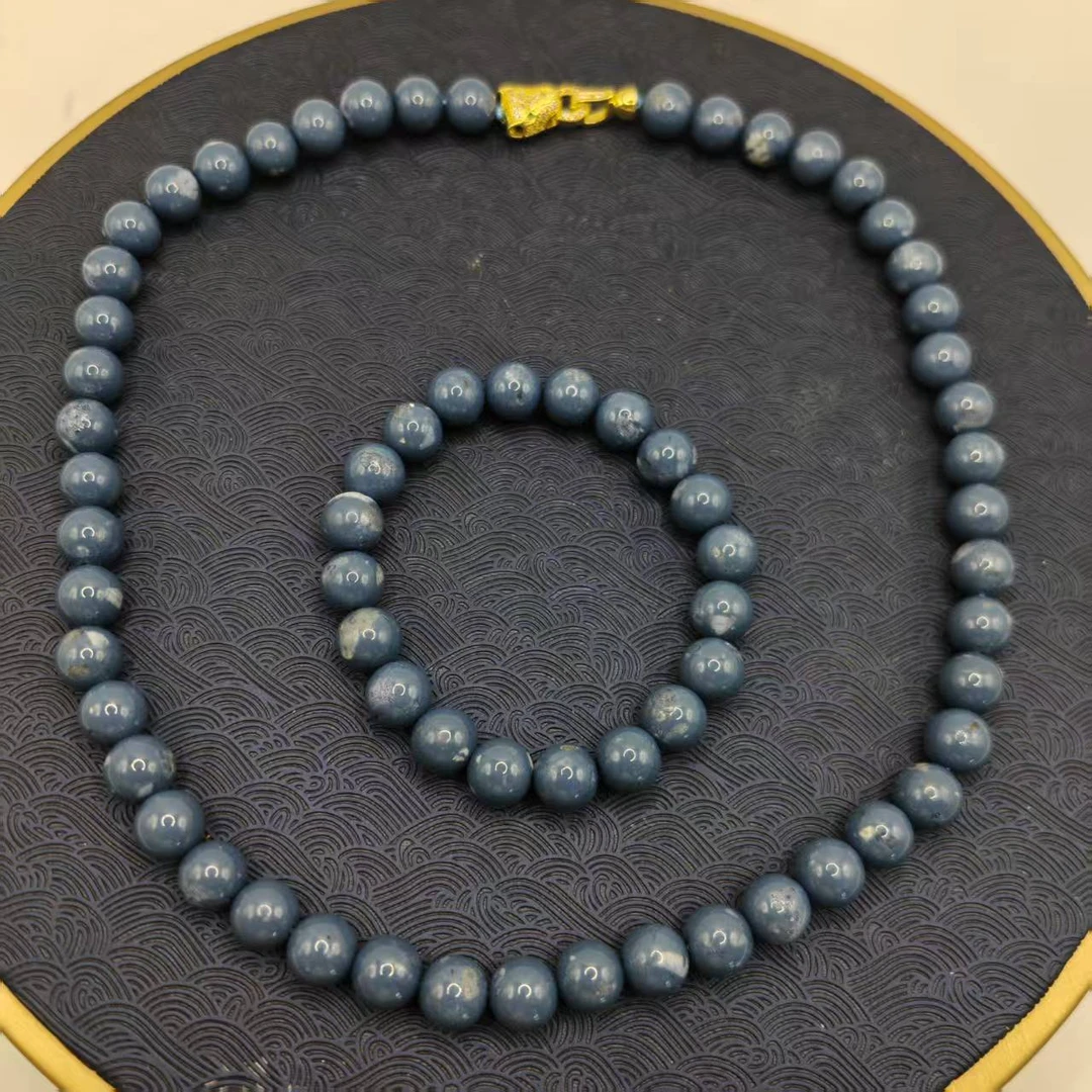 7号H151杉10mm圆珠蓝色项链