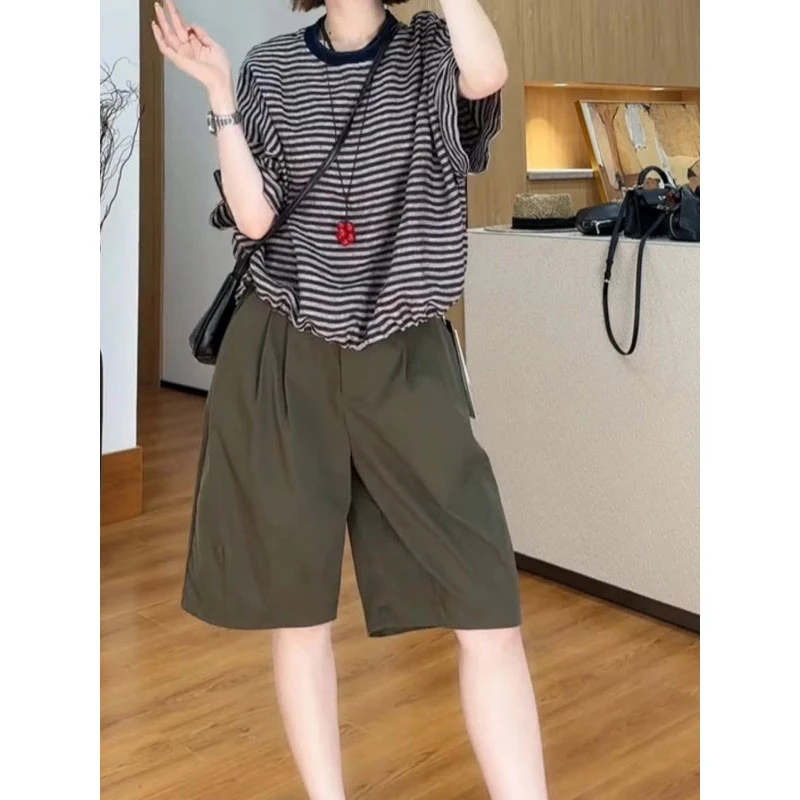 大码女装黑色宽松工装短裤女夏季小个子显瘦休闲百搭五分阔腿中裤