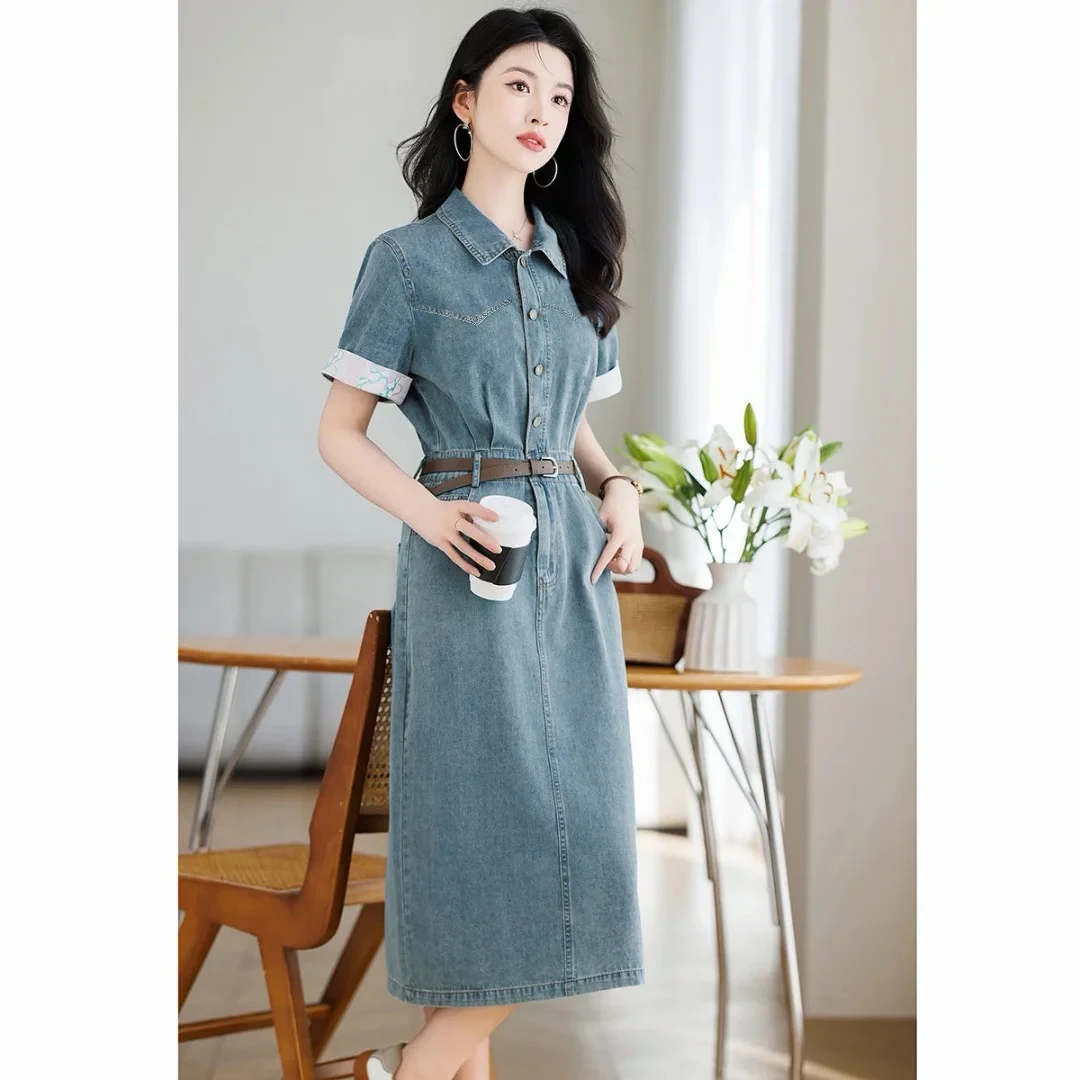 JIRUIMAN/吉瑞曼新款复古时尚洋气减龄收腰显瘦牛仔连衣裙Q888
