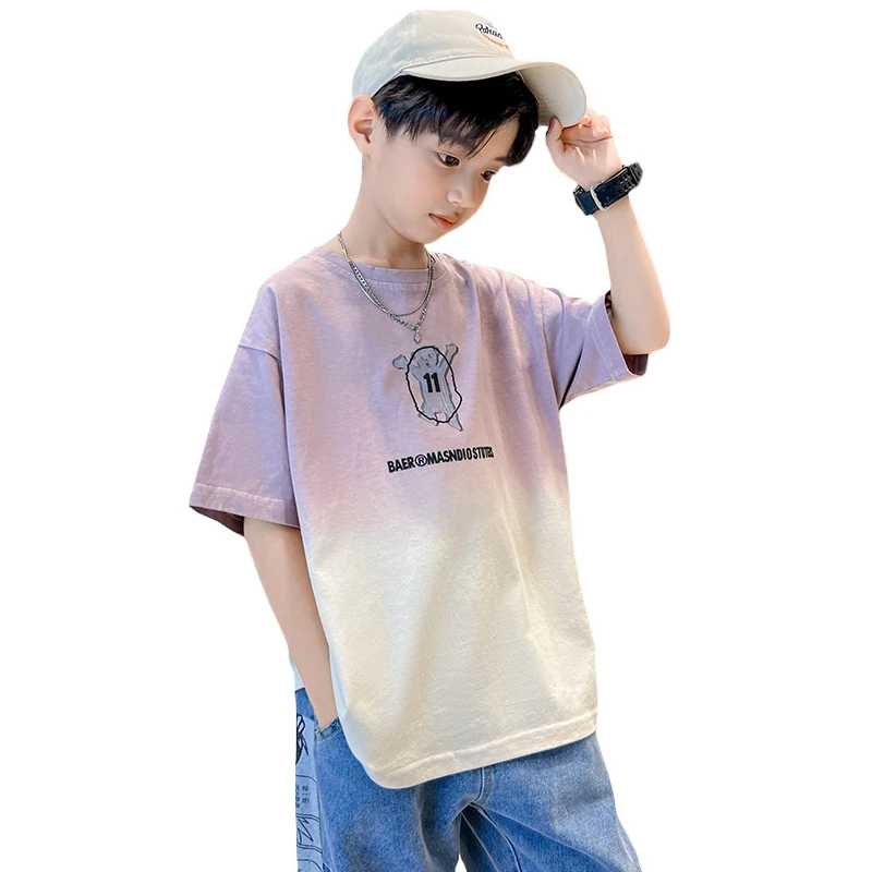 千与服饰上衣渐变T恤男童棉质新款夏季潮款男孩短袖夏装t恤童装