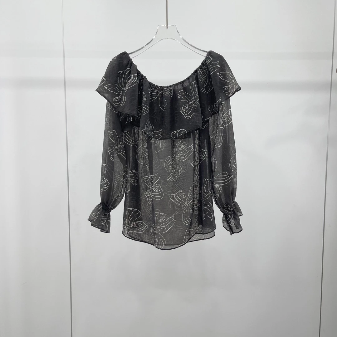 艾家同款2025长袖衬衣拼接显瘦休闲短款碎花印染防晒衬衫503019