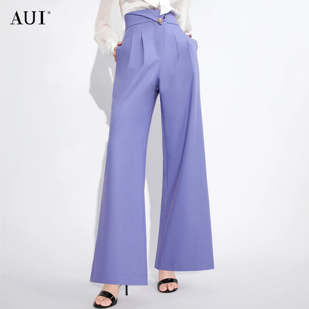 【媛媛女王专享】AUI蓝紫色御姐气质高腰修身西装阔腿裤-23C072028