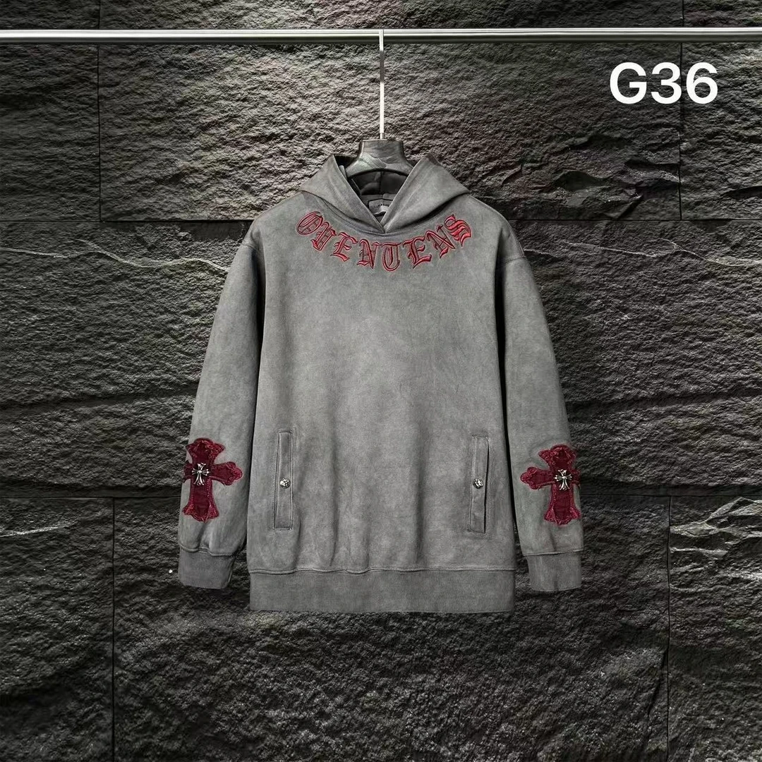 HI-G36-秋冬连帽运动复古休闲做旧水洗宽松刺绣时尚男款卫衣