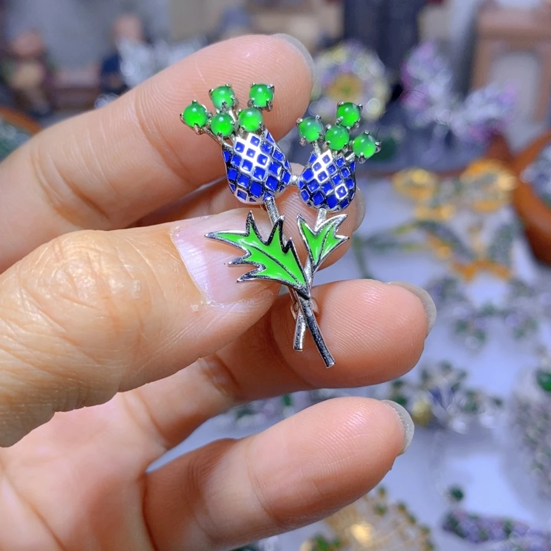 翡翠耳钉银S925镶嵌天然翡翠