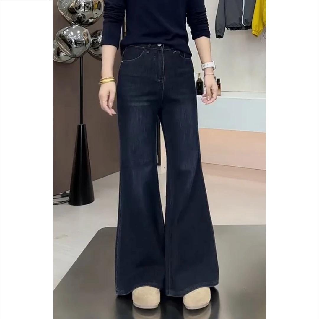 艾塔莉秋季女牛仔裤时尚百搭喇叭裤高腰水洗显瘦长裤梨型身材裤子