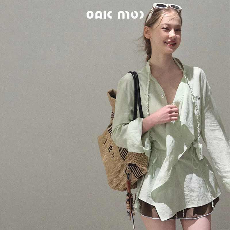OakmooBasic*亚麻棉宽松百搭时尚小众条纹衬衫长袖上衣法式衬衣