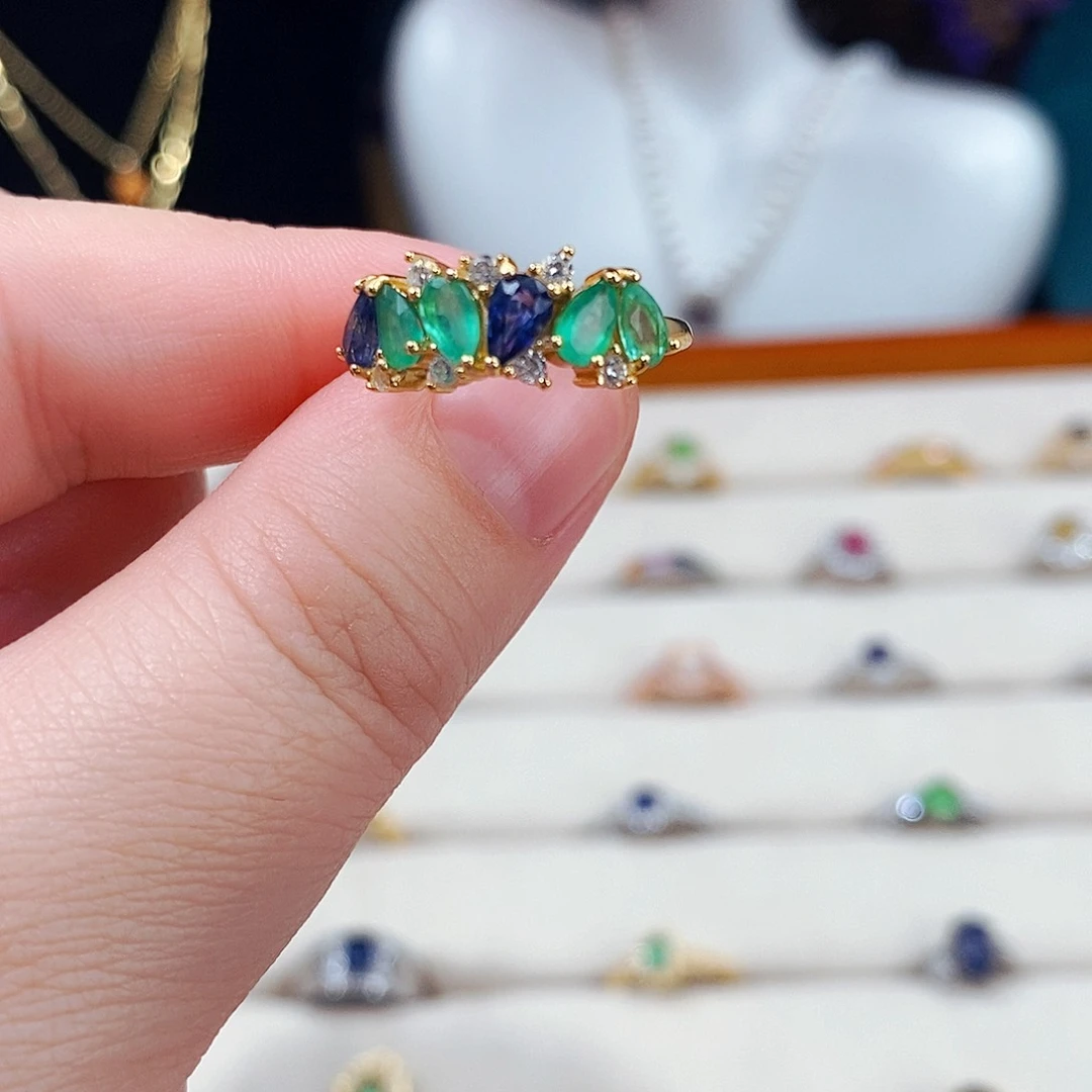 祖母绿戒指银S925镶嵌