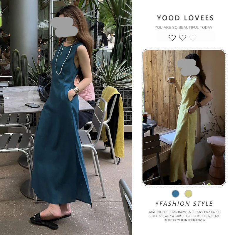 2026夏新款时尚气质优雅百搭无袖设计感露背连衣裙女背心长裙子潮