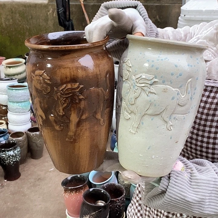 红泥花盆瑕疵口15高25