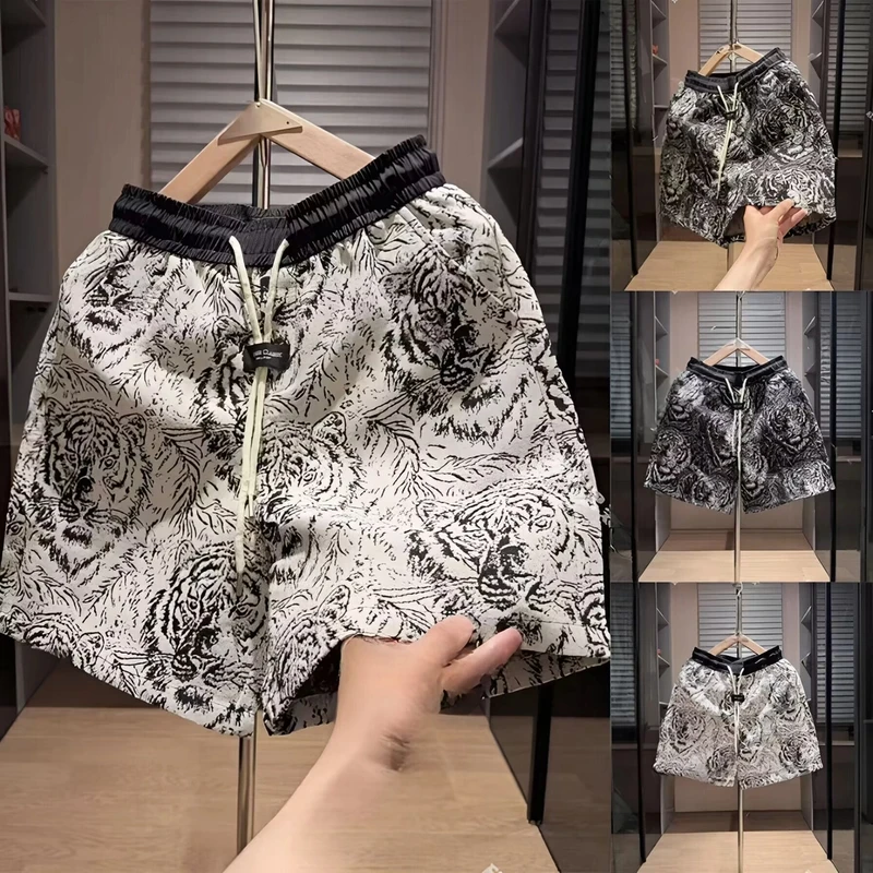 潮牌编织提花时尚透气宽松休闲短裤男美式痞帅高街百搭洋气五分裤