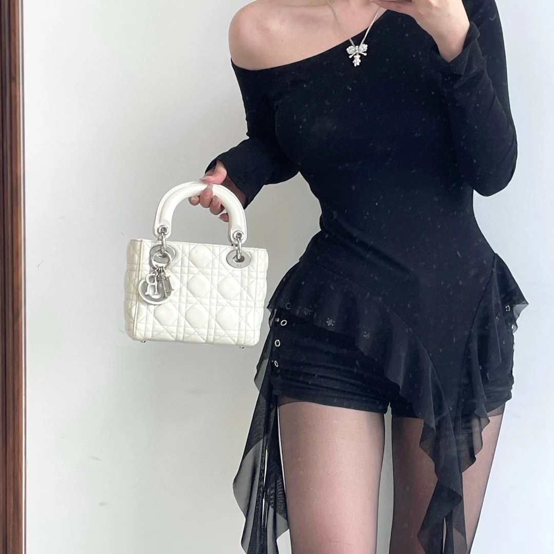 95新 DIOR/迪奥 dior奶昔白三格戴妃手提包