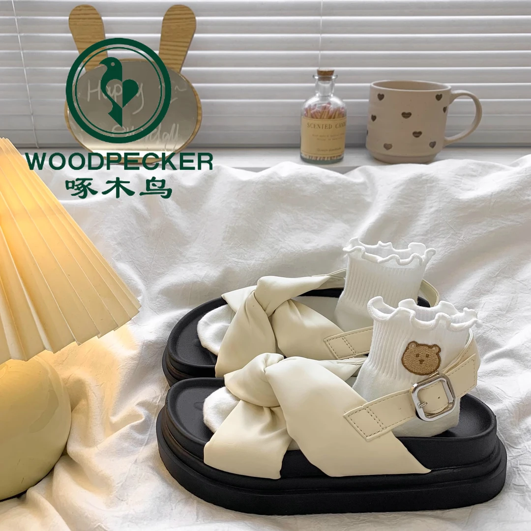 啄木鸟仙女风交叉带凉鞋女夏2025新款配裙子休闲厚底沙滩罗马凉鞋