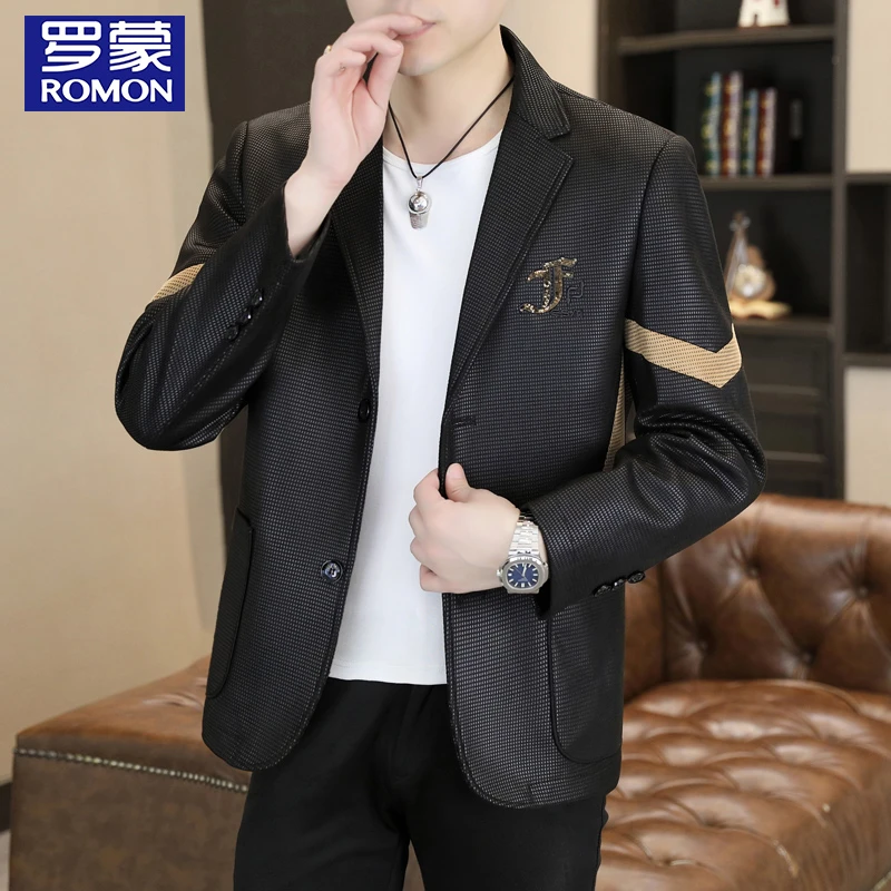 罗蒙男士西装外套春秋季高档商务休闲西装领外套上衣时尚潮流男装