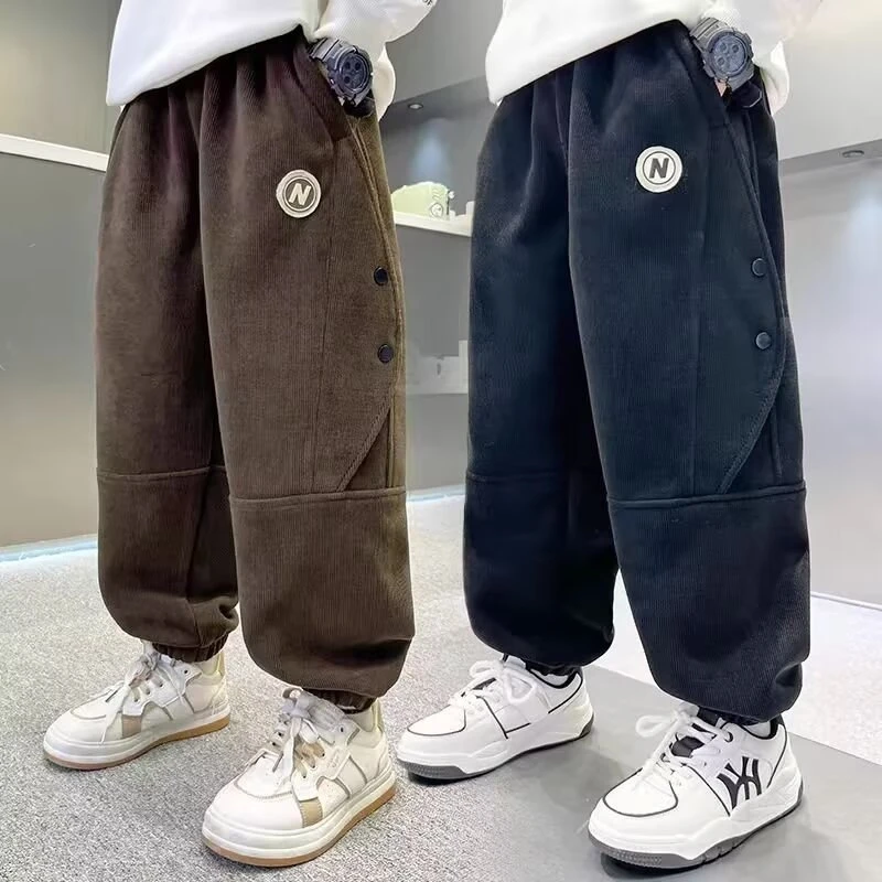 男童加绒裤子新款儿童灯芯绒休闲长裤男孩冬季外穿加厚束脚裤