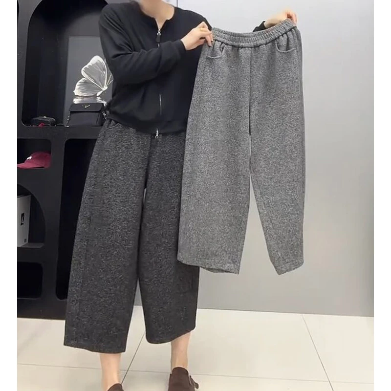 小个子灰色休闲裤女士2025年秋季新款爆款裤子显瘦高腰宽松阔腿裤