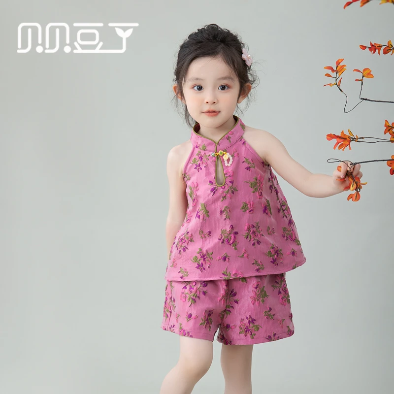 新中式女花朵中式夏季套头套装女宝绣花中国风复古汉服唐装82905