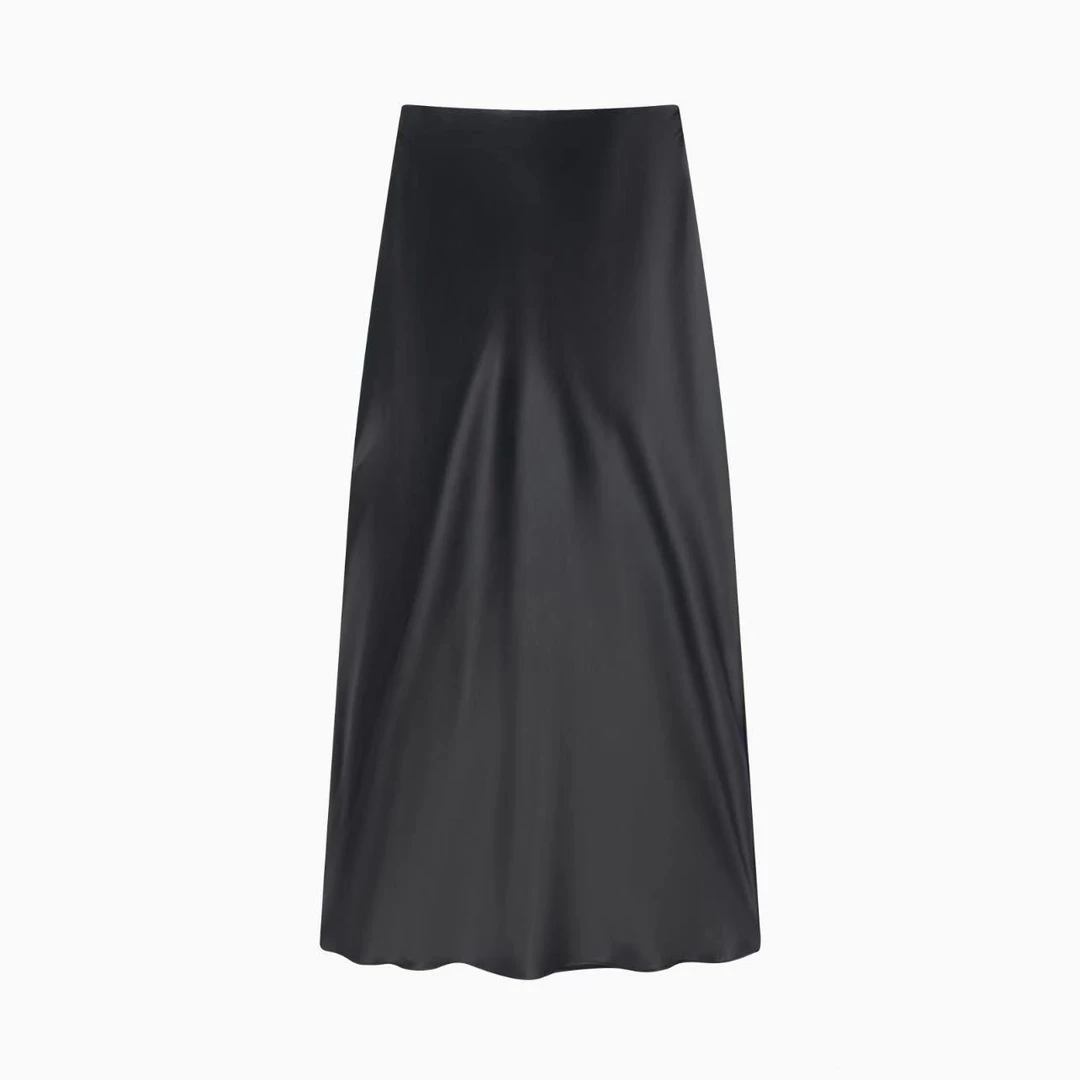 【桃子】醋酸简约气质半身裙黑色中长裙高腰大码女133D