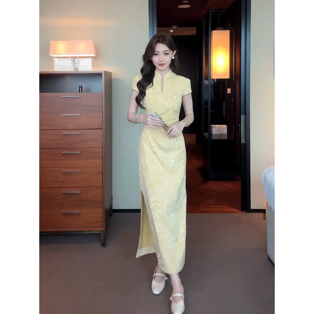 新中式短袖旗袍连衣裙女温婉气质收腰长裙2025夏季新款高级感女装