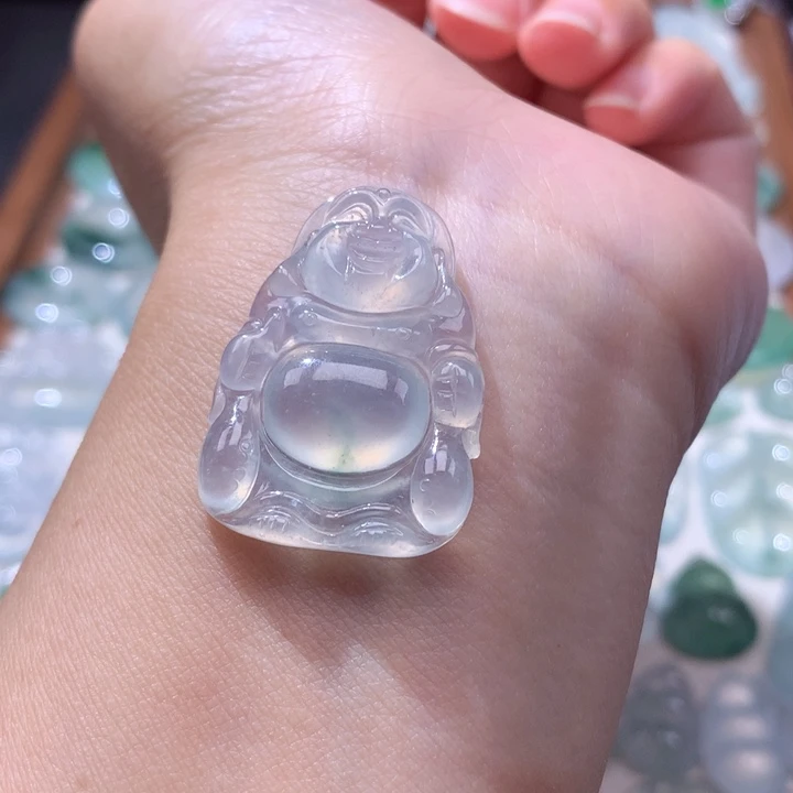 颈饰未镶嵌翡翠冰种飘花布袋佛