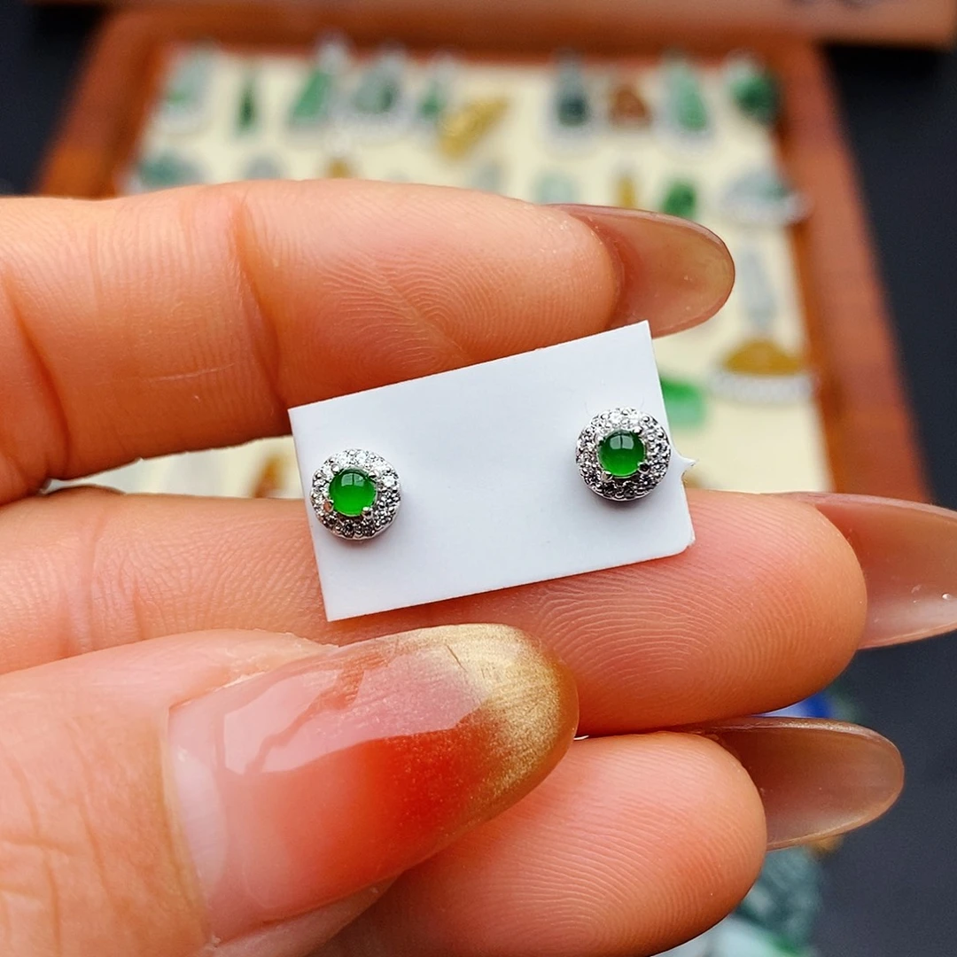 银S925镶嵌翡翠耳饰