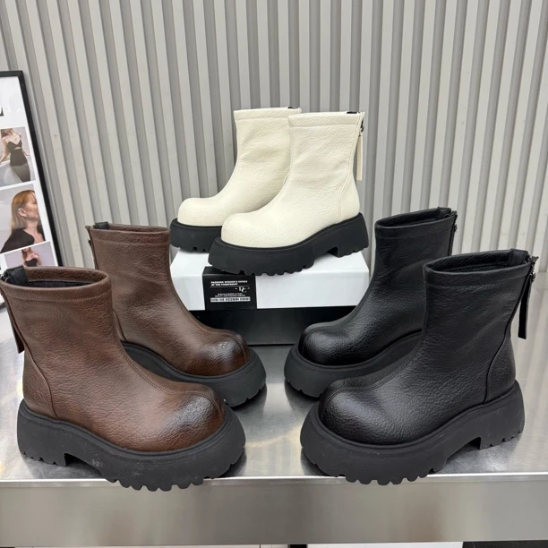 浩1900-1新款厚底秋冬短筒加绒时尚短靴底厚5公分洋气百搭