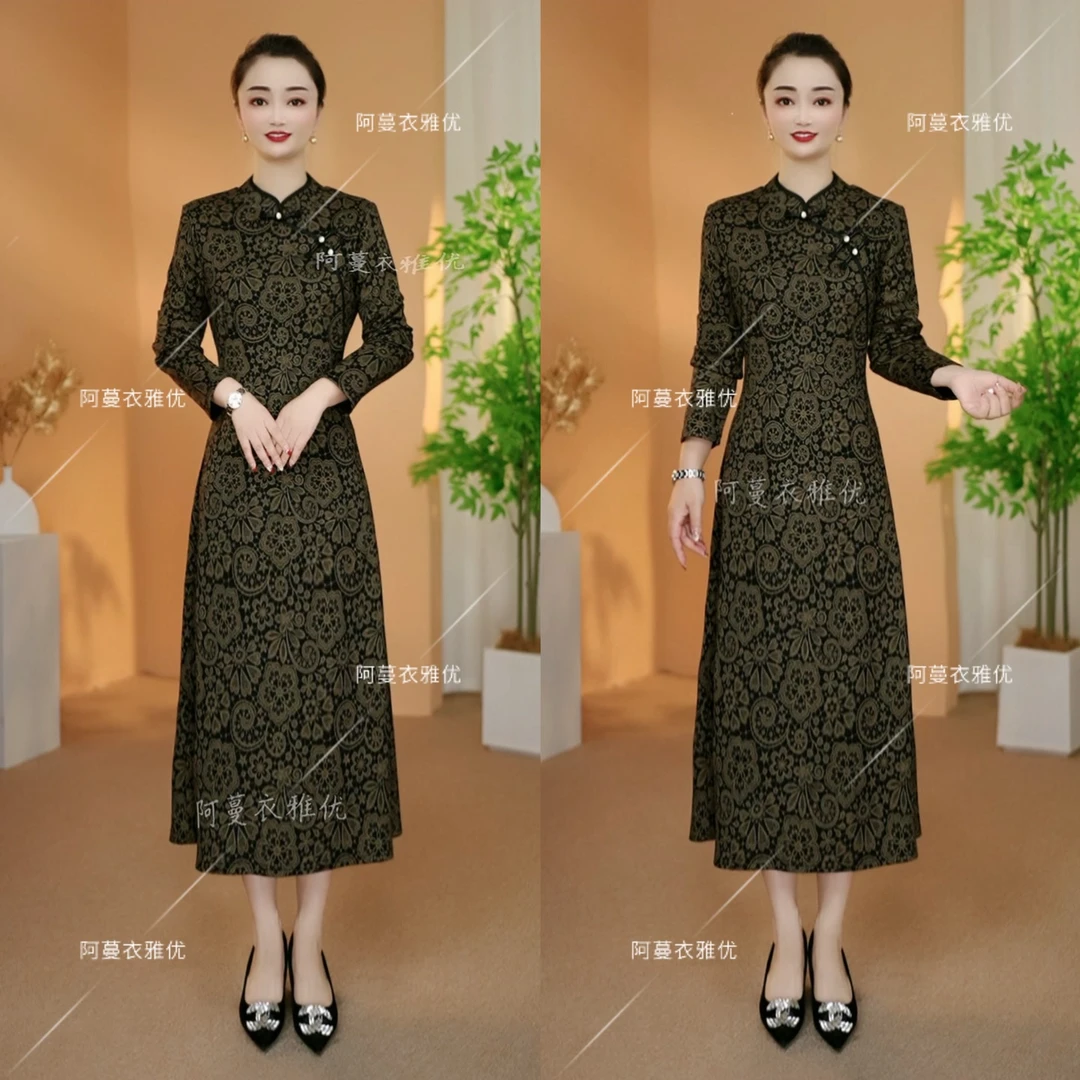 【衣雅严选】新款长袖时尚百搭斜门襟气质旗袍连衣裙8082-2375