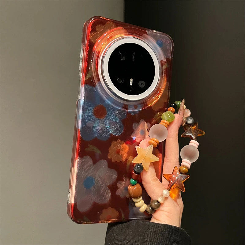 适用华为mate70pro+手机壳Pura70复古锡纸纹彩色花朵mate60pro女