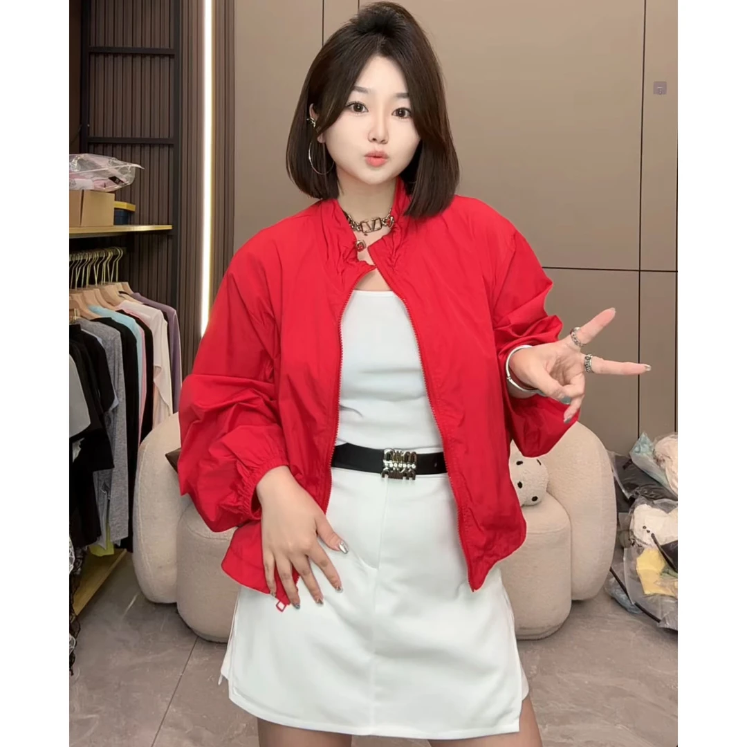 慧雯儿家自制款【辣妹穿搭】红色长袖防晒+内搭+半身裙女套装