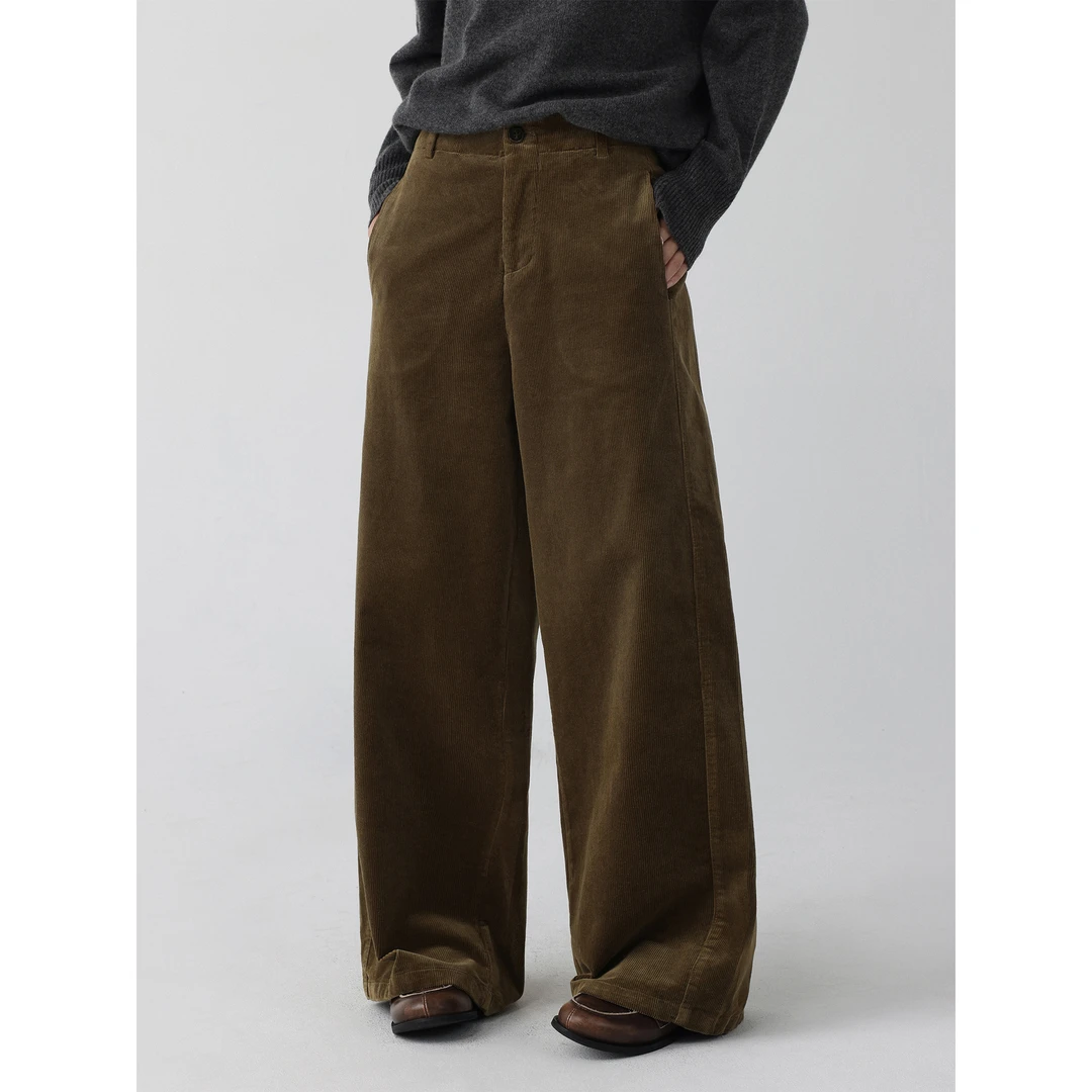 "低卡LOWCALORIE‘绒光漫步’复古穿搭直筒阔腿高腰灯芯绒休闲裤