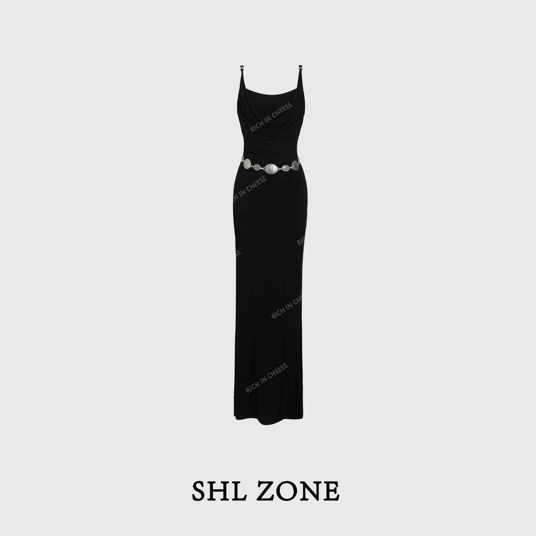 舒胡蕾 绝色佳人 荡领弹力针织背心吊带裙时尚轻奢气质开叉修身