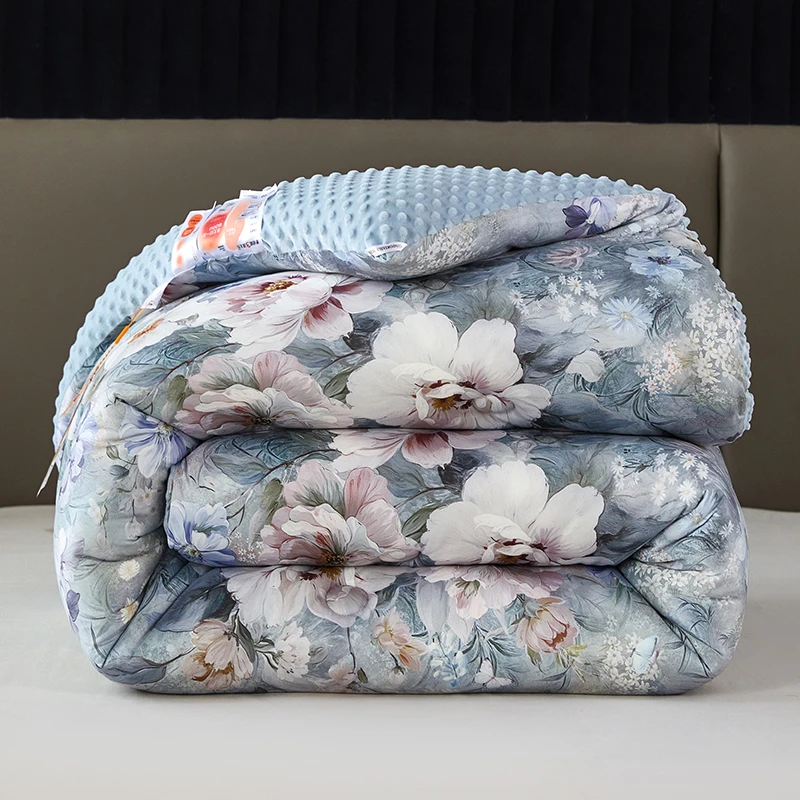 2025新款虫草针织养肤豆豆被被子被芯机洗裸睡秋冬被加厚保暖冬被