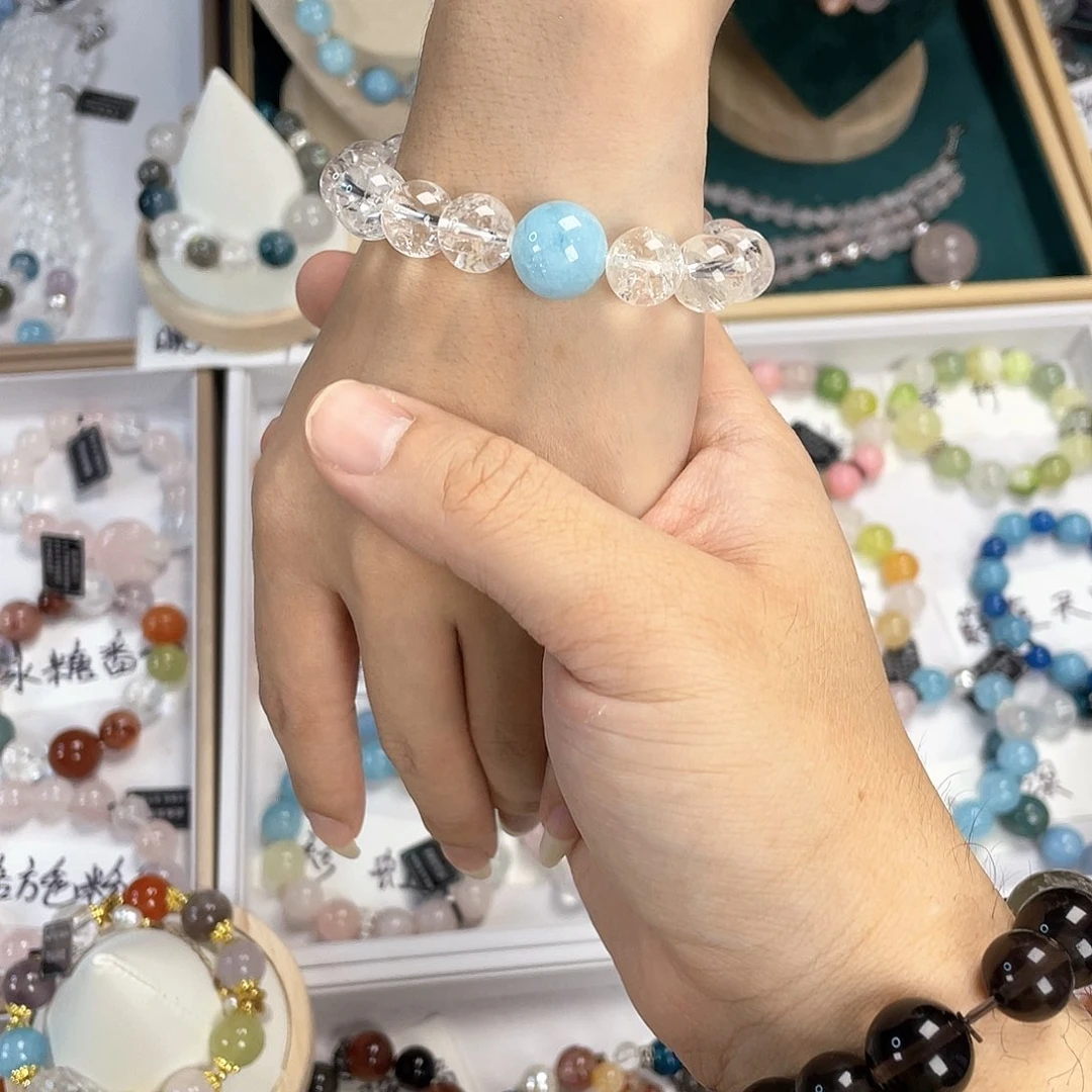 水晶手链银S925镀金镶嵌