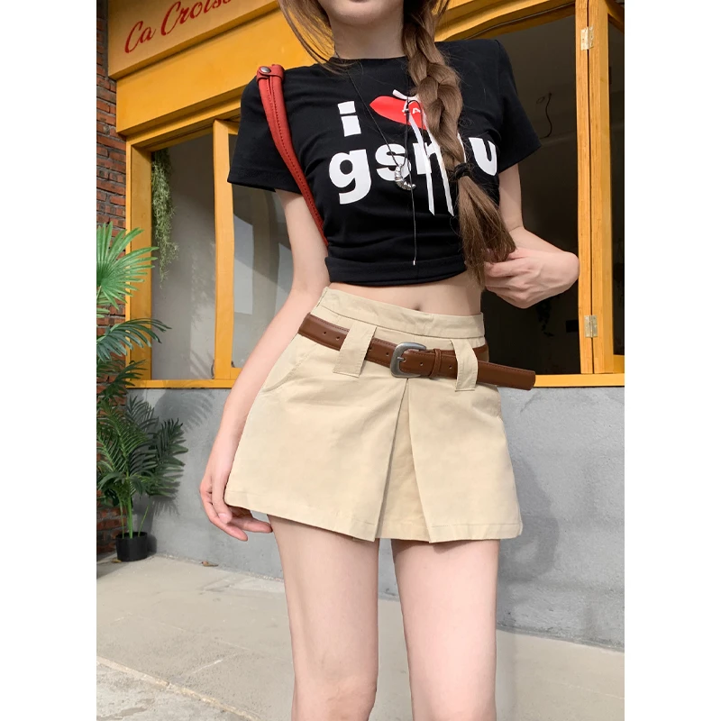 美式卡其a字牛仔短裤女2025夏季新款时尚辣妹显瘦洋气外穿短裙裤