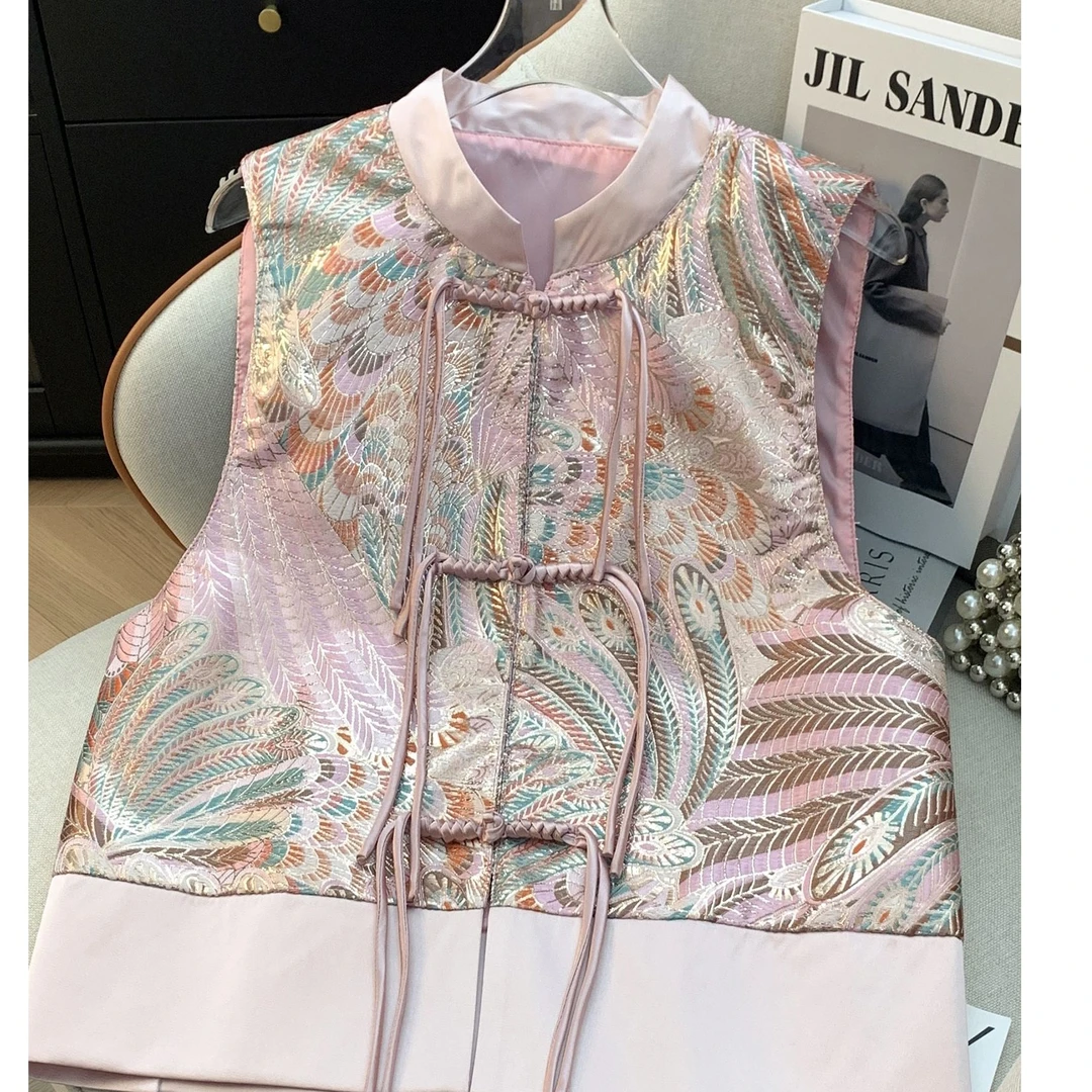 【清仓】立领夏季复古印花刺绣民族风马夹中国风古装上衣