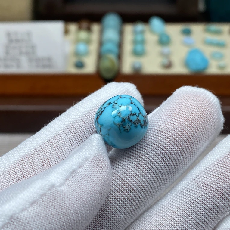 原矿绿松石14mm➕蓝网花大老型