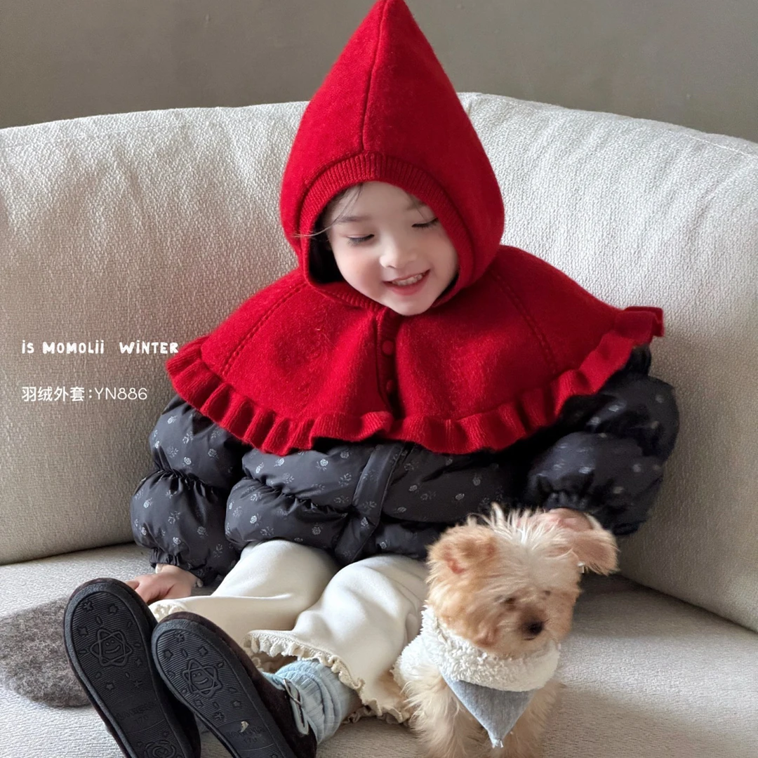 Momolii黑色碎花➕红色斗篷帽